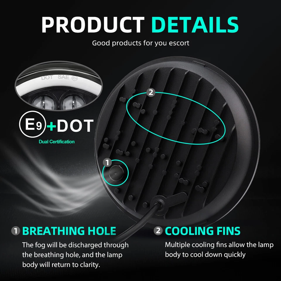 Faro LED calavera RGB de 7" Halo ojos de ángel DRL sellado haz HI-Lo para motocicleta Foto 4 de 4