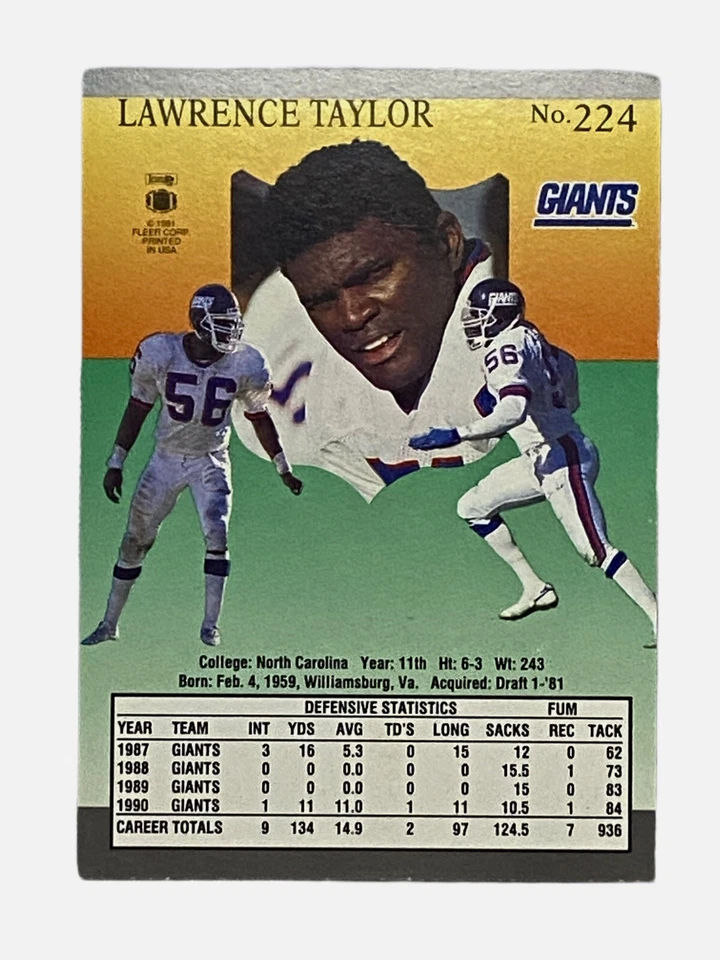 Lawrence Taylor Signed 1991 Fleer Ultra Giants HOF Autographed - Image 2 of 2