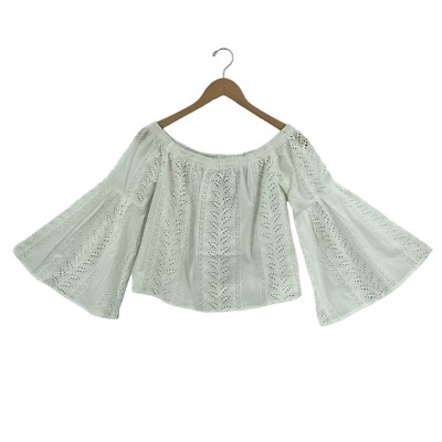 Express Women's White Eyelet 3/4 Bell Sleeve Off The Shoulder Boho Top Size PXS