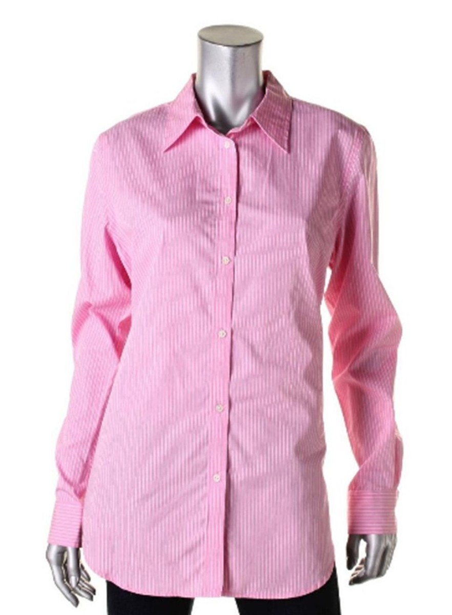 LAUREN RALPH Lauren Women's Striped Pink White Long Sleeve