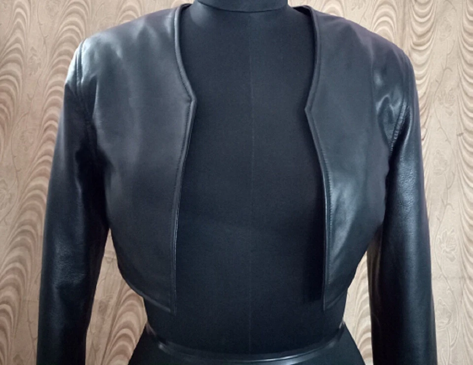 Mujeres 100% Piel de Cordero Genuina Cuero Corto Motociclista Bolero Bolero Chaqueta Ajustada Foto 2 de 4