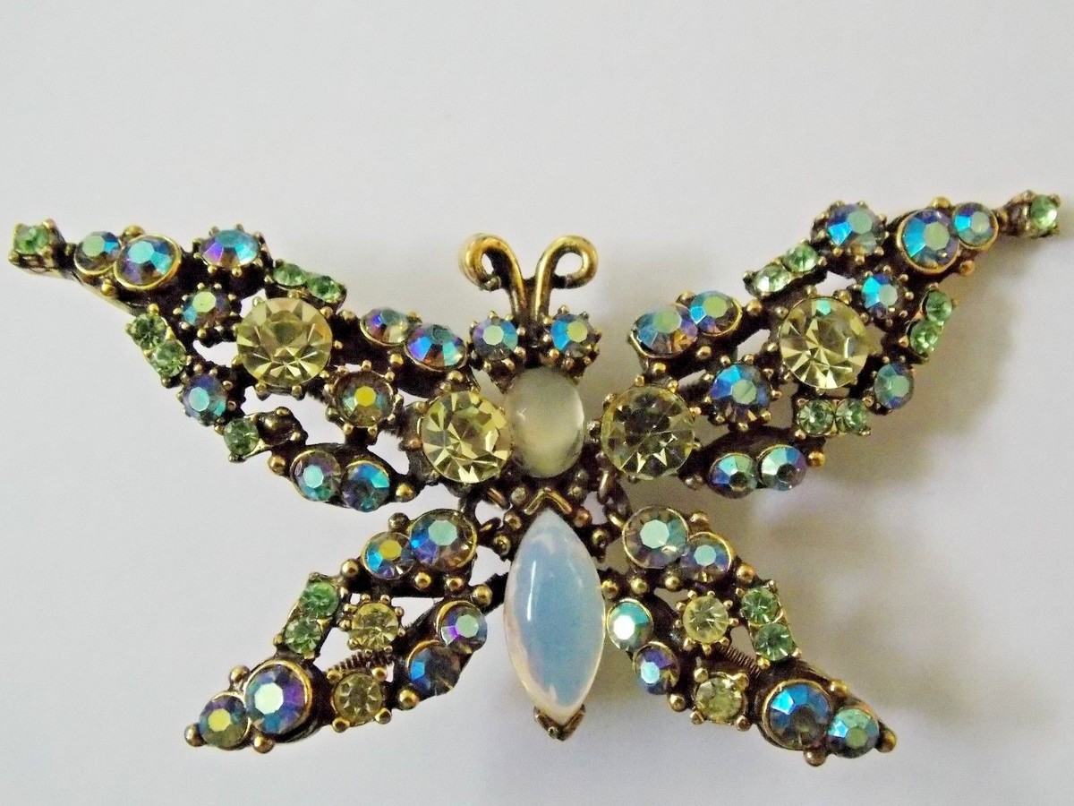 VINTAGE SIGNED FLORENZA ARTICULATED BUTTERFLY SPARKLING RHINESTONE 