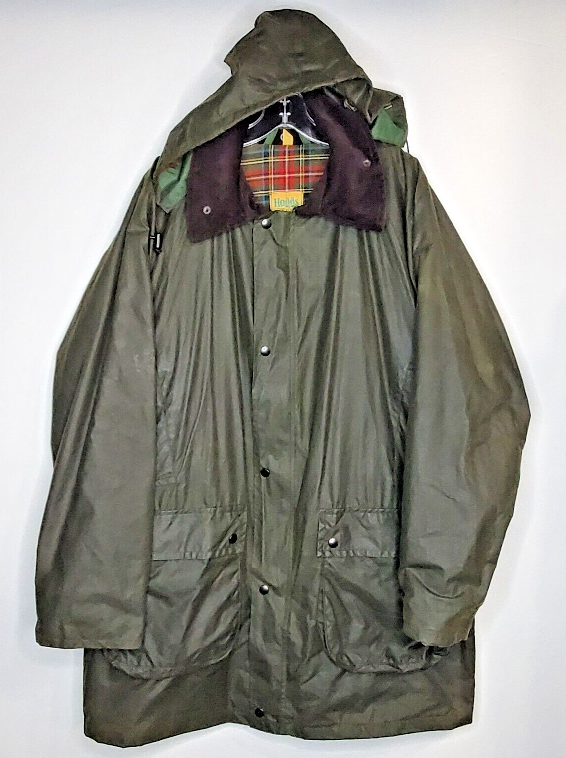 Hoggs of Fife Mens Green Waxed Jacket Hooded Coat Hun… Gem