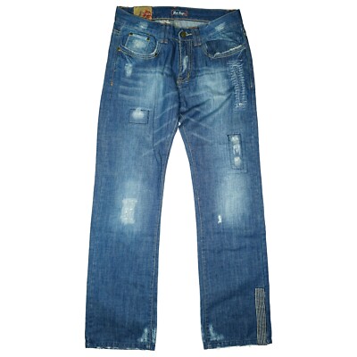 Blue Rags Herren Jeans Hose Patchwork destroyed straight Leg used l W32 L34 blau
