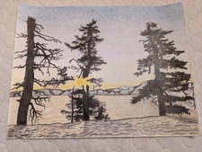 Drawings of Nature, Art, Colored  Pencil Art, Crater Lake, Outdoor Scene