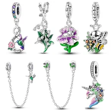 MULA S925 Sterling Silver Charm CZ Enamel Green Forest Flower For Women Bracelet
