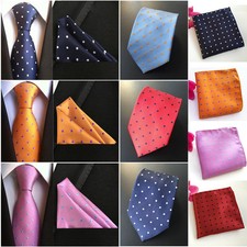 Men s Polka Dots Tie Jacquard Woven Necktie Pocket Square Handkerchief Lot