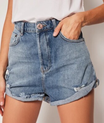 New One Teaspoon Pacifica High Waist Bandit Denim Shorts Womens 24 Blue Cut-Offs