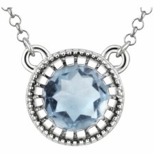 Aquamarine "March" 18" Birthstone Necklace In 14K White Gold