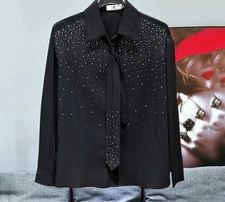 New Luxury Men Diamond Rhinestones Tie Fashion Button-Down Shirt High Quality