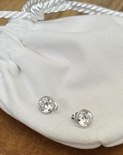 Elegant New Jacmel JCM 14K White Gold Diamonique Round Cut CZ Stud Post Earrings