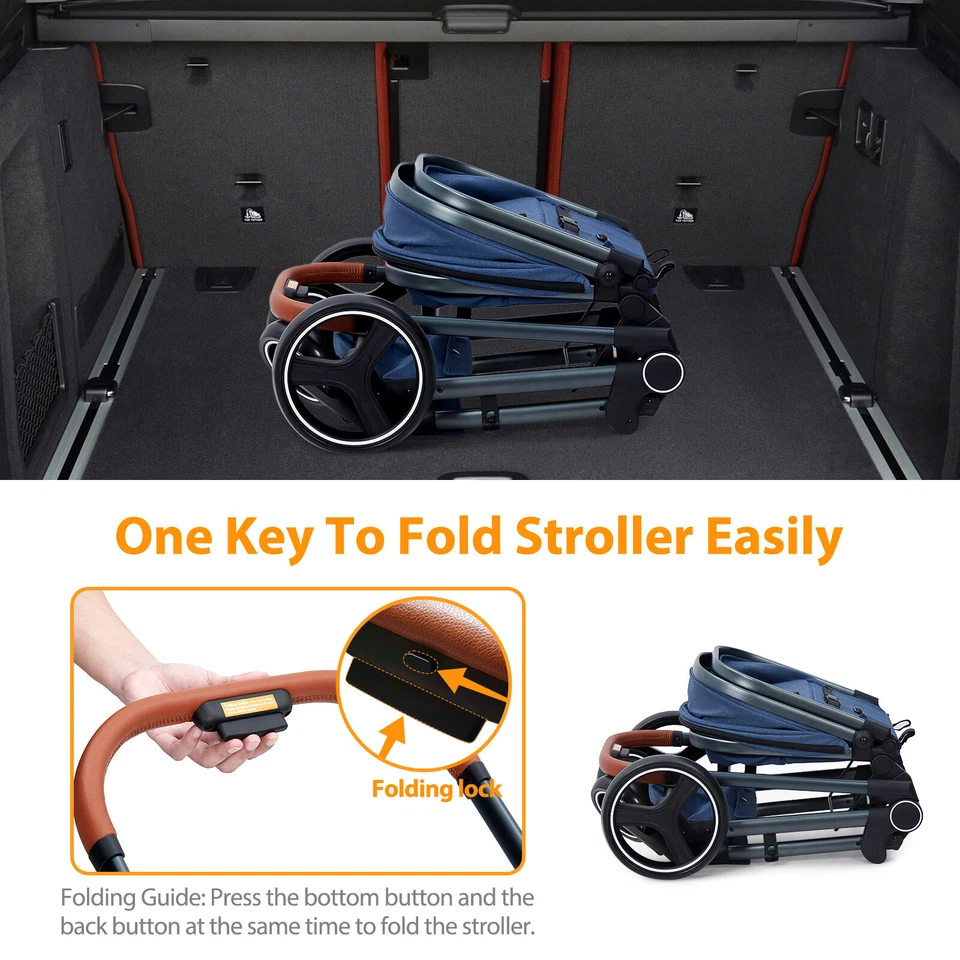 Convertible Baby Stroller Foldable Pushchair Newborn Reversible Bassinet Pram - Image 4 of 4