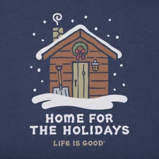 NWT Women's Life is Good Holiday Cabin Home Winter Blue LS Crusher Tee