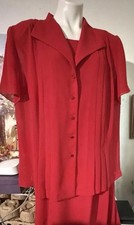 Danny & Nicole Red Jacket Dress Lined Sleeveless Pleated Ankle Length Size 20
