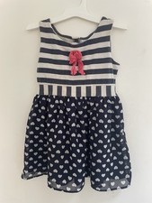 Sweet Heart Rose Kids Girls Striped Lined Cotton Blend Sleeveless Dress Navy 6