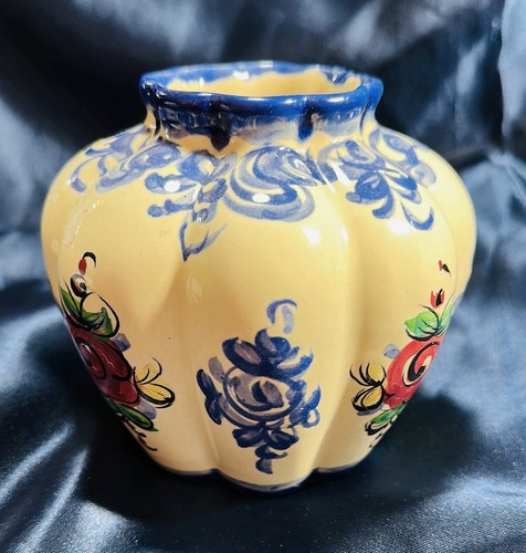 Vintage Hand Painted Floral Art Pottery Vase by Vestal Alcobaca Portugal