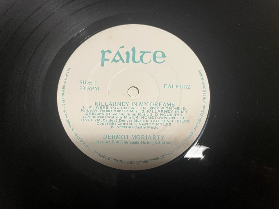 Dermot Moriarty- Killarney In My Dreams LP Vinyl Record Failte Ireland - Image 4 of 4