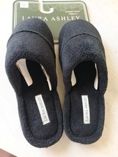 Laura Ashley Ladies Slippers Large All Over Plush Memory Foam Black New