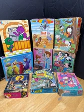 Vintage Children's Jigsaw Puzzle 9pc Lot 1980's Barney Hulk Pound Puppies Disney