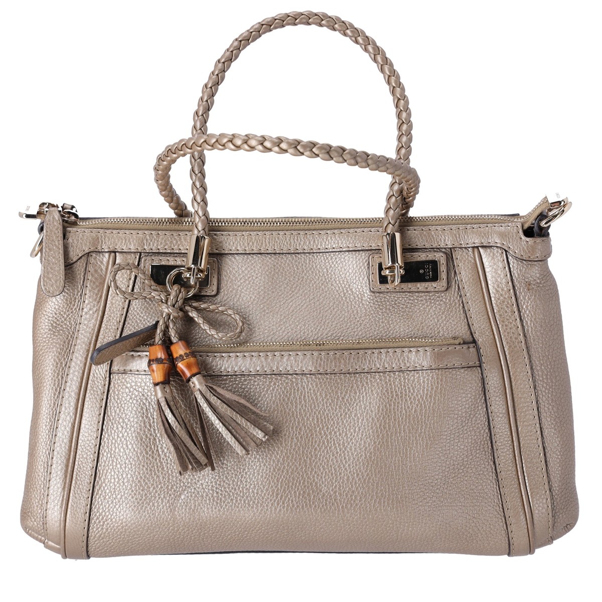 GUCCI Bella Handbag 282300 Gold Leather Braided Handles | eBay
