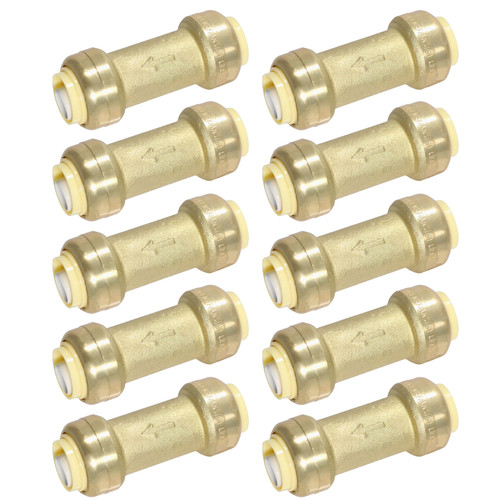 10 Pack XFITTING 1/2" Push Fit x 1/2" Push Fit Check Valve, Lead Free Brass, NSF