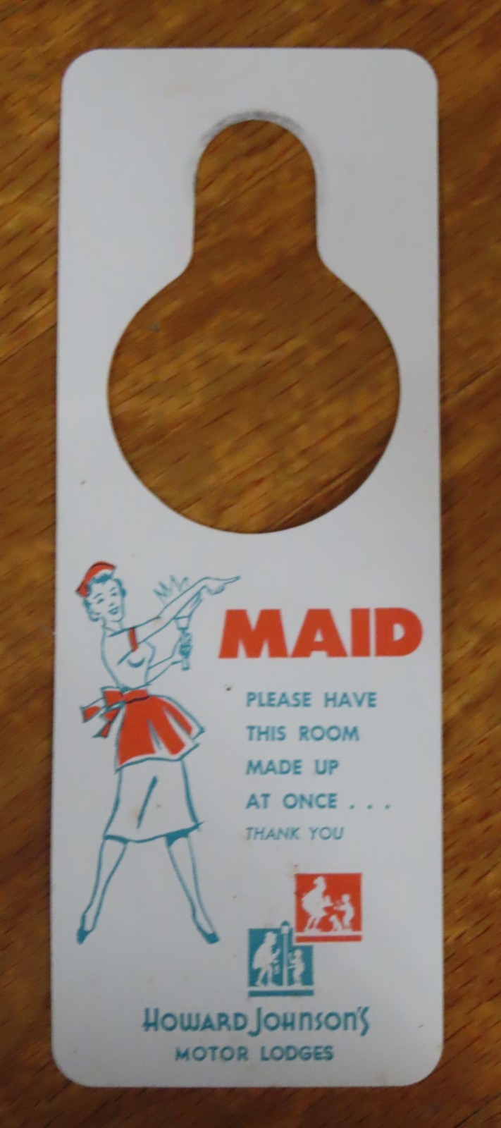 Vintage HOWARD JOHNSON's Hang ROOM CLEANED / DO NOT DISTURB Hotel Door Knob Tag