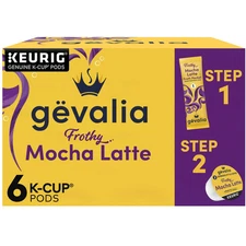 Gevalia frothy mocha latte 6 pk Keurig 2-step coffee k-cup pods & froth packets