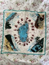 Vintage 1950 Lake Tahoe Silk Tourist Scarf Head Wrap Made In USA READ-FlAWED