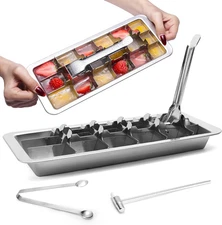 Stainless Steel Ice Cube Tray, Metal Ice Cube Tray with Release Lever