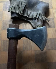 Allan MFG Cast Steel Hatchet Axe Tomahawk & Sheath Vintage Wood Handle