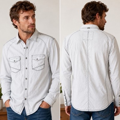 Buckle Black No 48 Mens Medium White Western Shirt Cotton Contrast Stitch