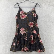 American Eagle Dress Women S Black Velvet Rose Floral Burn Out Slip V-Neck Sheer