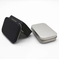 Small Metal Tin Storage Rectangular Box Case Portable Organiser Silver or Black