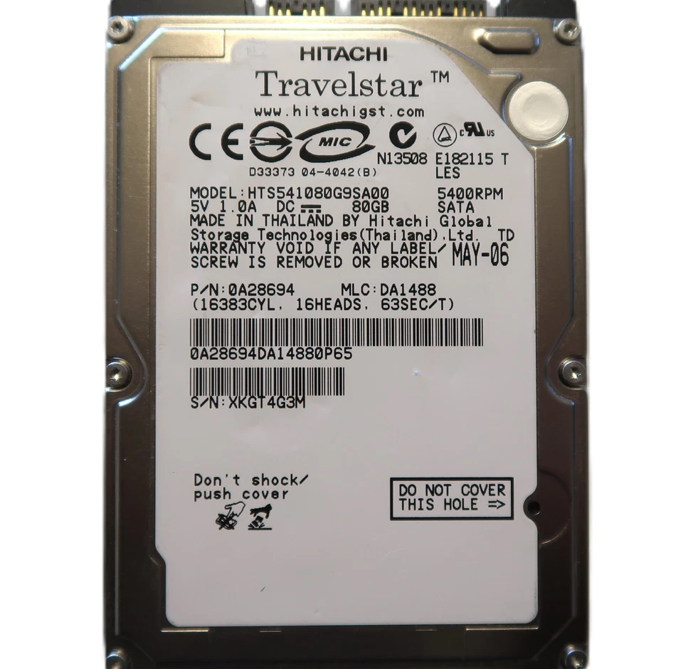 Hitachi HTS541080G9SA00 0A28694 MLC:DA1488 Thailand 2.5" 80gb Sata 5400rpm 2006 - Image 2 of 4