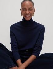 Marks & Spencer Womens Navy Merino Roll neck Long sleeved Jumper - M&S