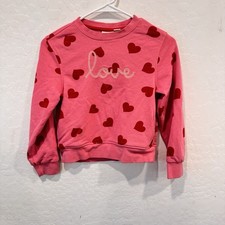 Scotch Soda Pink Sweatshirt Red Heart Print Love Embroidery Girls 7/8 Med