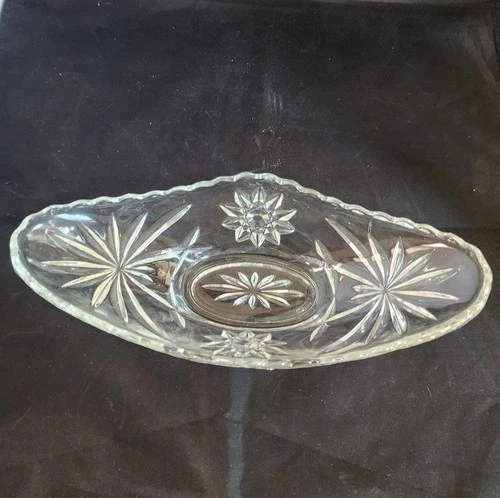 Clear Glass Starburst Design Oblong Candy Nut Dish by Anchor Hocking Vintage