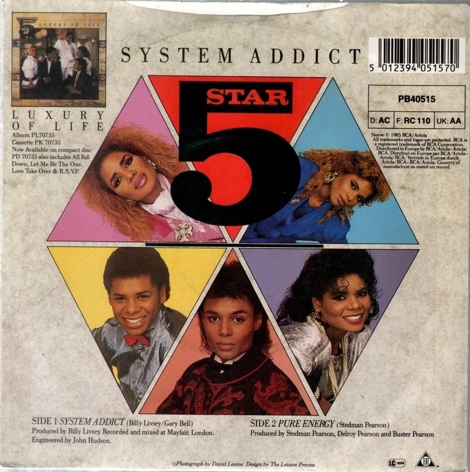 Five Star System Addict 7" vinyl UK Rca 1985 B/w pure energy pic sleeve PB40515 - Image 2 of 2