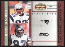 2007 Donruss Gridiron Gear #PT-25 Deion Branch Player Timeline Gold #/500 SN