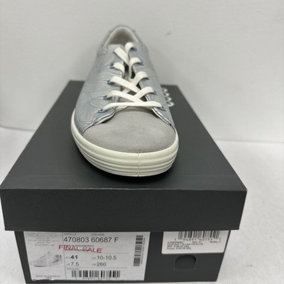 ECCO 470803 - Soft 7 Floral Sneakers - Pure Silver Concrete Leather  10-10.5 US