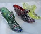 Fenton Glass Art Hand Painted Signed Heel Shoes Carnival Glass Vintage Lot3