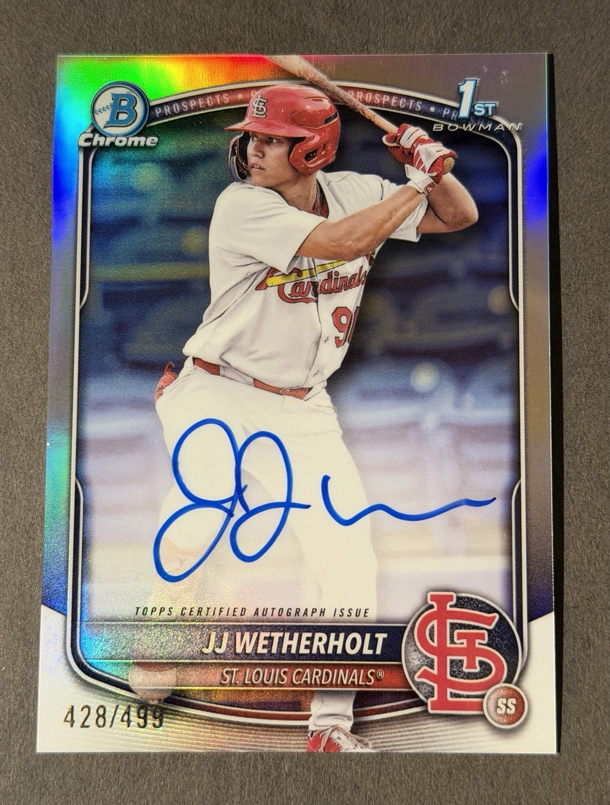 2025 Bowman JJ Wetherholt Chrome Auto Refractor 1st Prospect #/499 Cardinals