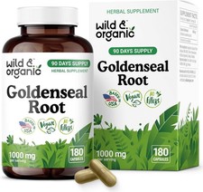 Wild  Organic Goldenseal Root Capsules 1000mg - Immune  Lung Support - 180...