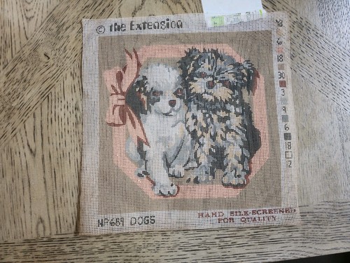 Needlepoint Canvas Hand Silk Screened Dogs Vintage Needlepoint #689 Puppies - Bild 2 von 9