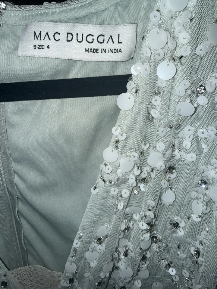 Mac Duggal Gown Dress Size 4 Chandelier Beads Sequins Floral Mint Green 4889 - Image 4 of 4