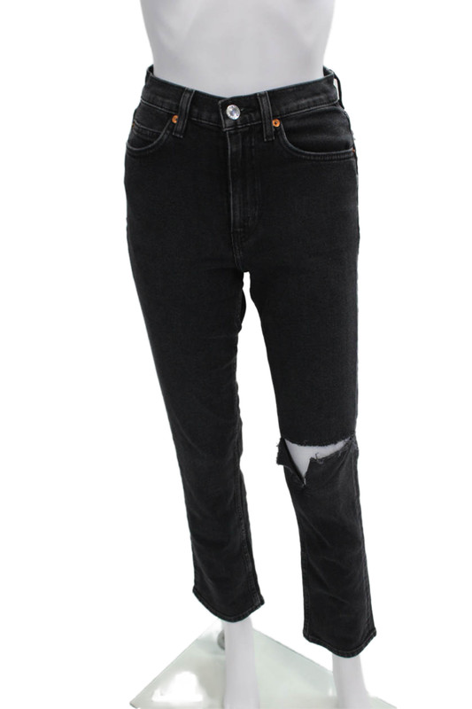 Re/Done Womens High Rise Skinny Leg Jeans Washed Black Cotton Size 24