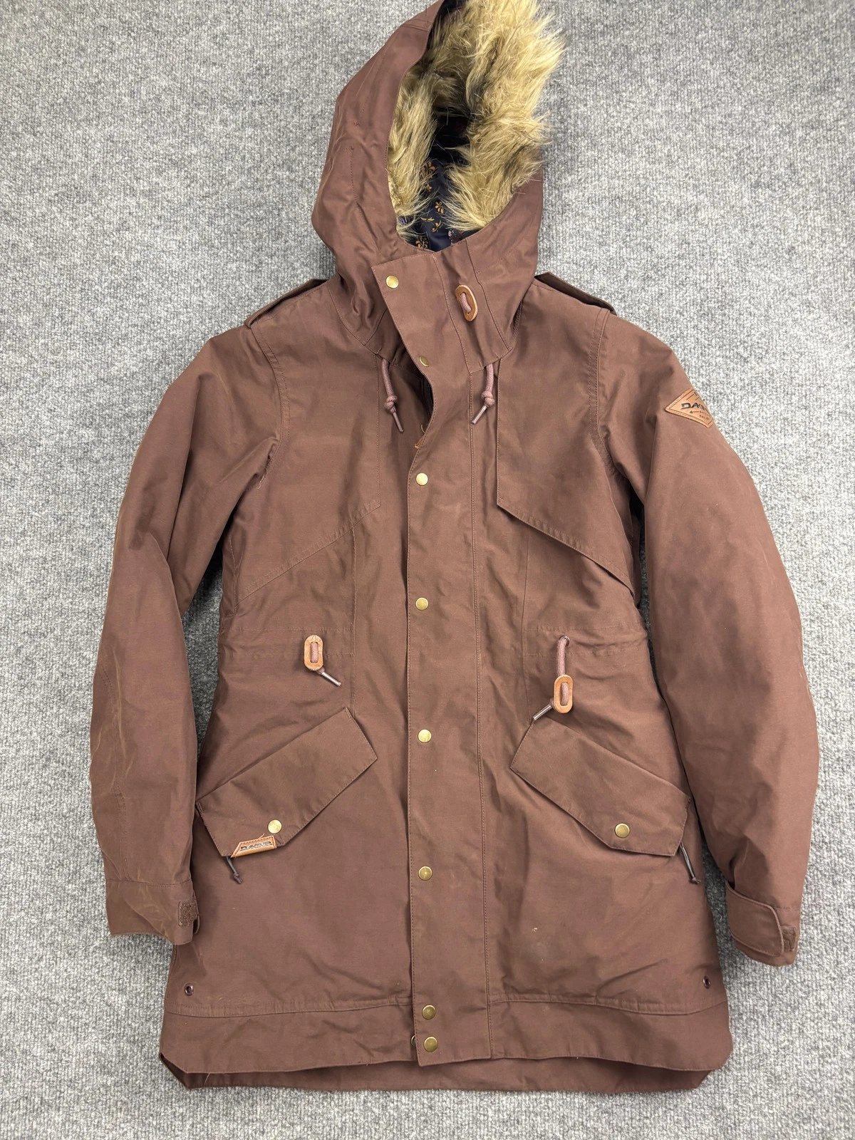 Dakine Jacket Womens XS Brown Faux Fur Hood Insulated Parka Ski Snowboarding