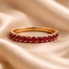 Garnet Eternity Engagement Ring For Her, 925 Sterling Silver Matching Band Ring