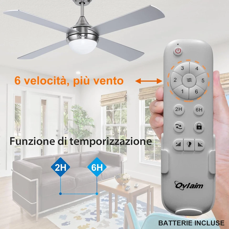 122CM Ventilatore Da Soffitto Con Luce E Telecomando, Motore DC Silenzioso 6 Vel - Immagine 2 di 4