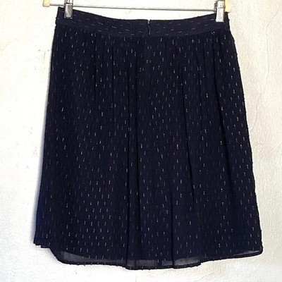 J Crew Skirt Size 6 Navy and Gold Flecks Metallic Chiffon Lined Holiday Party